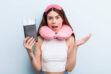 young adult pretty woman flight passenger with passport concept