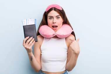 young adult pretty woman flight passenger with passport concept