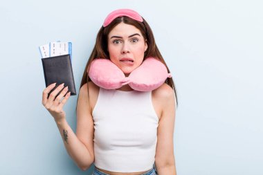 young adult pretty woman flight passenger with passport concept
