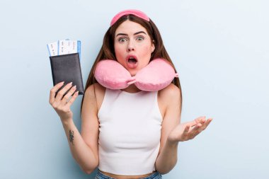 young adult pretty woman flight passenger with passport concept