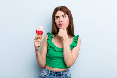 young adult pretty woman. summer and ice cream concept