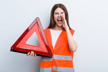 young adult pretty woman. car emergency concept