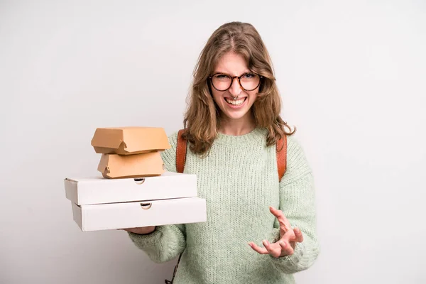 Teenager Girl Delivery Take Away Fast Food Concept — Fotografia de Stock