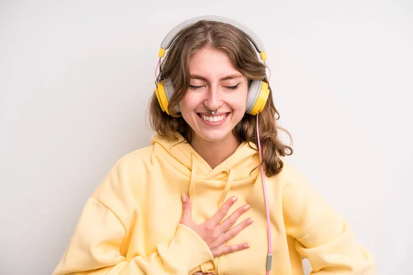 Teenager Girl Music Headphones Concept — Stockfoto