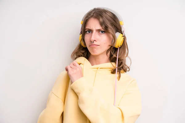 Teenager Girl Music Headphones Concept — Stock fotografie
