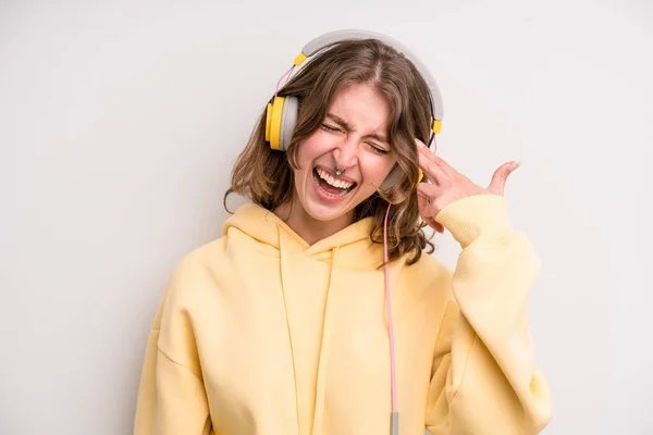 Teenager Girl Music Headphones Concept — Photo