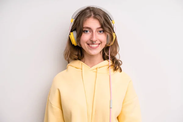 Teenager Girl Music Headphones Concept — ストック写真