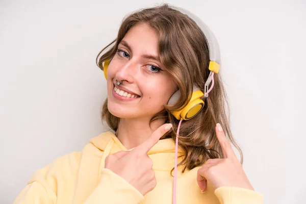 Teenager Girl Music Headphones Concept — ストック写真