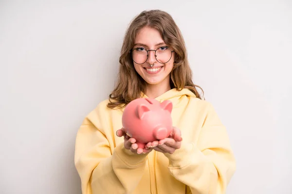 Teenager Girl Piggy Bank Savings Concept — Stock fotografie