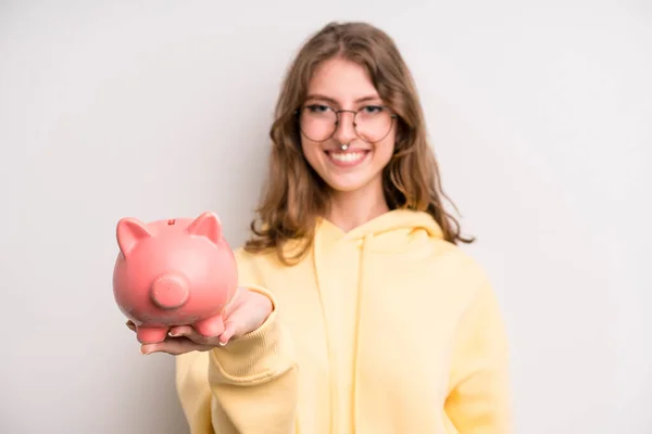 Teenager Girl Piggy Bank Savings Concept — Stock fotografie