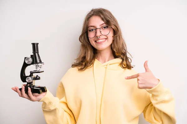 Teenager Girl Scientist Student Microscope —  Fotos de Stock