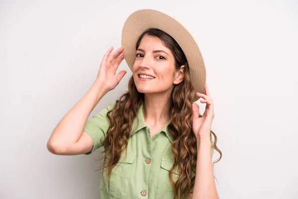 Young Adult Pretty Woman Summer Hat Concept — Fotografia de Stock