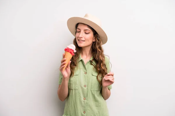 Young Adult Pretty Woman Summer Ice Cream Concept — Stock Photo, Image