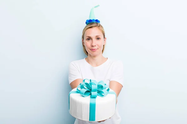 Pretty Blonde Young Adult Woman Birthday Cake Concept — Fotografia de Stock