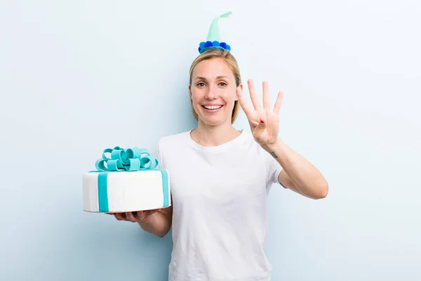 Pretty Blonde Young Adult Woman Birthday Cake Concept — Stock Photo, Image