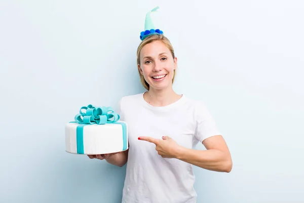 Pretty Blonde Young Adult Woman Birthday Cake Concept — Foto Stock