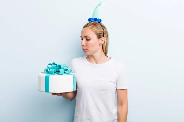 Pretty Blonde Young Adult Woman Birthday Cake Concept — Stock fotografie