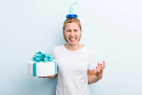 Pretty Blonde Young Adult Woman Birthday Cake Concept — Fotografia de Stock