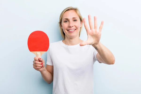 Pretty Blonde Young Adult Woman Ping Pong Concept — Stockfoto