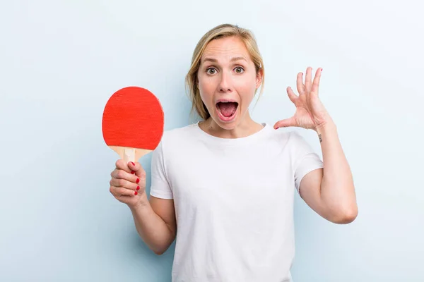 Pretty Blonde Young Adult Woman Ping Pong Concept —  Fotos de Stock