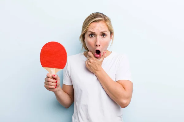 Pretty Blonde Young Adult Woman Ping Pong Concept —  Fotos de Stock