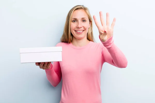 Pretty Blonde Young Adult Woman Take Away Pizza Box — Stock Fotó