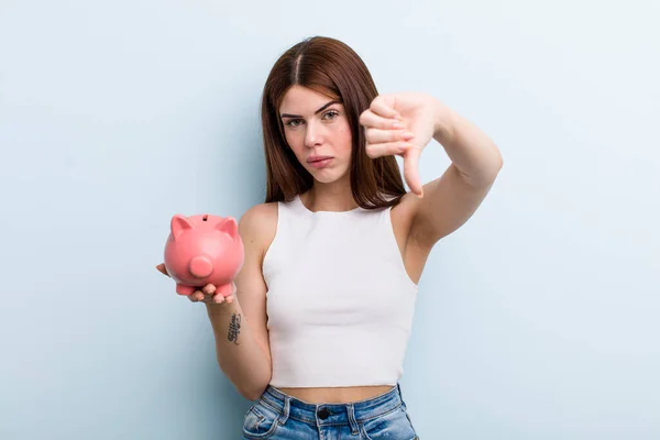 Young Adult Pretty Woman Piggy Bank Savings Concept — Stockfoto