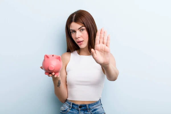 Young Adult Pretty Woman Piggy Bank Savings Concept — Foto de Stock