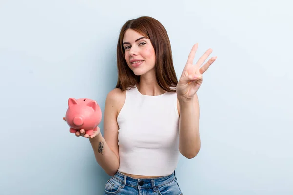 Young Adult Pretty Woman Piggy Bank Savings Concept — Stockfoto