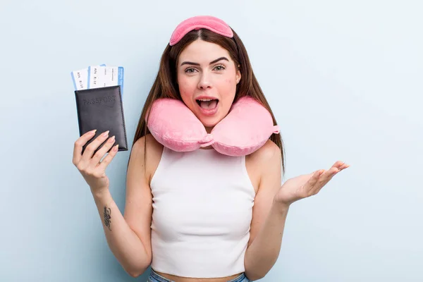 Young Adult Pretty Woman Flight Passenger Passport Concept — Zdjęcie stockowe