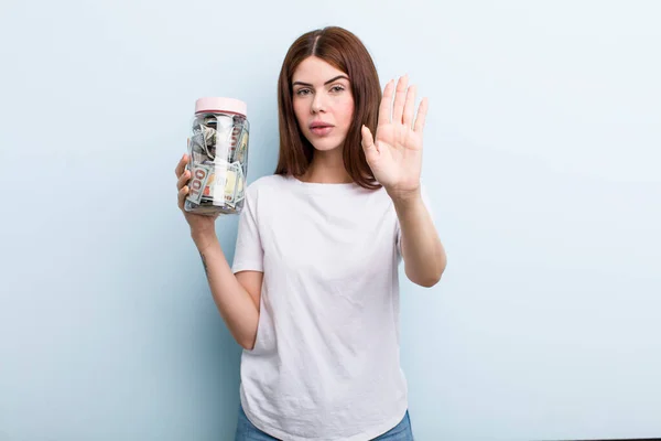 Young Adult Pretty Woman Holding Her Savings Bottle — Stockfoto