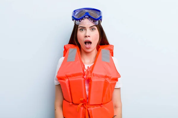 Young Adult Pretty Woman Life Jacket Summer Concept — Photo