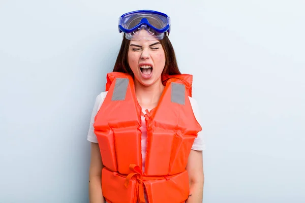 Young Adult Pretty Woman Life Jacket Summer Concept —  Fotos de Stock