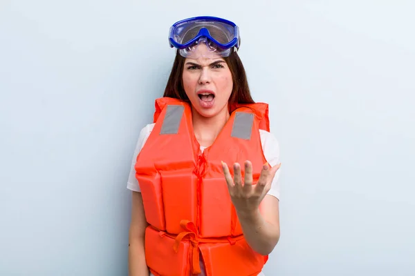 Young Adult Pretty Woman Life Jacket Summer Concept — 图库照片