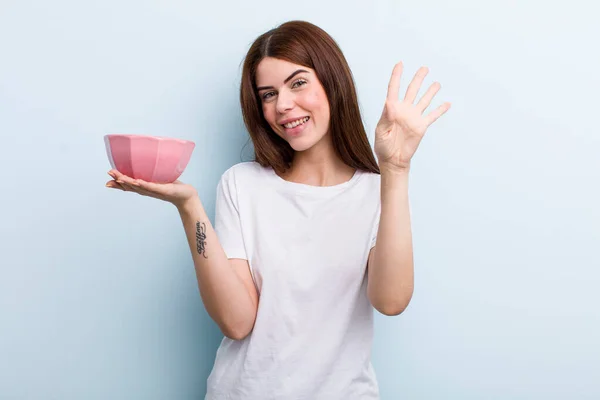 Young Adult Pretty Woman Holding Empty Bowl — Stock Photo, Image