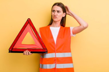 young adult pretty woman. car emergency concept