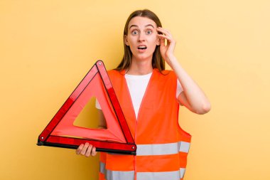 young adult pretty woman. car emergency concept