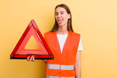 young adult pretty woman. car emergency concept