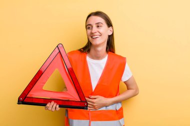 young adult pretty woman. car emergency concept