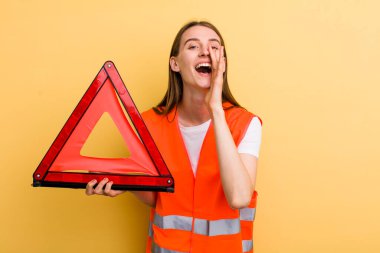 young adult pretty woman. car emergency concept