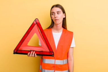 young adult pretty woman. car emergency concept