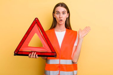 young adult pretty woman. car emergency concept