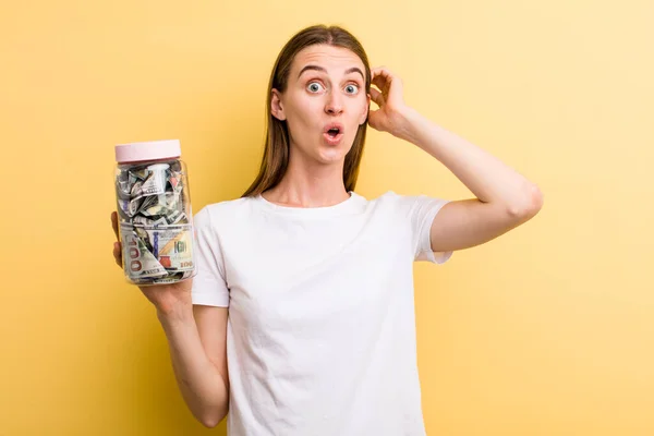 Young Adult Pretty Woman Her Savings Bottle — Stock Photo, Image
