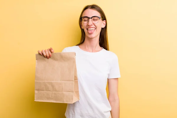 Young Adult Pretty Woman Delivery Take Away Concept — Stock Photo, Image