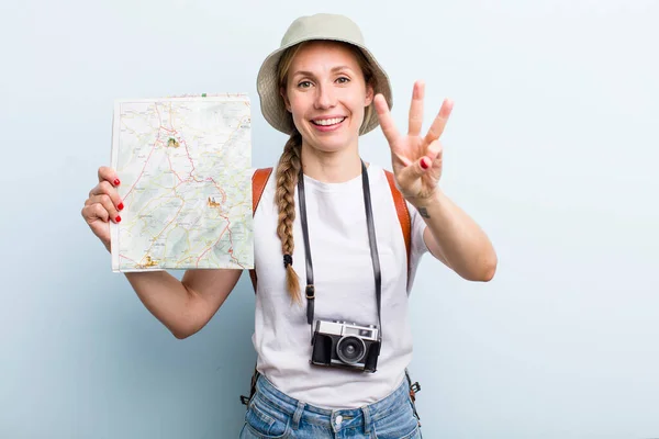 Young Adult Blonde Woman Tourist Map Holidays Concept — Photo