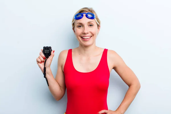 Young Adult Blonde Woman Swimmer Summer Concept — Stock Photo, Image