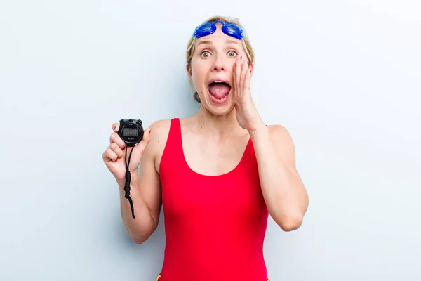 Young Adult Blonde Woman Swimmer Summer Concept —  Fotos de Stock
