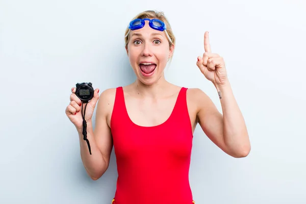 Young Adult Blonde Woman Swimmer Summer Concept — Stock fotografie