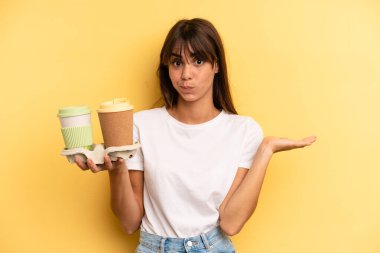 feeling puzzled and confused and doubting. take away coffees