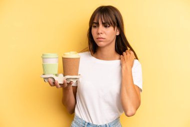 feeling stressed, anxious, tired and frustrated. take away coffees